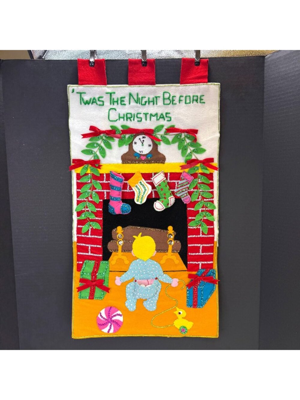 Vintage Bucilla Jeweled Panel Twas The Night Before Christmas Wall Decor